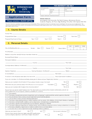 Birmingham City University Application Form