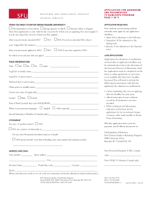 Simon Fraser University Application for Admission