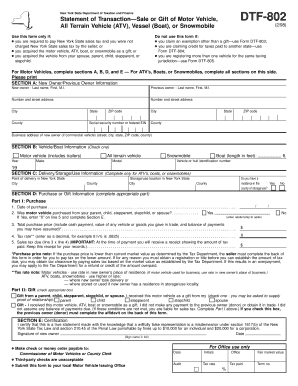 New York State Motor Vehicle Sale or Gift Tax Form