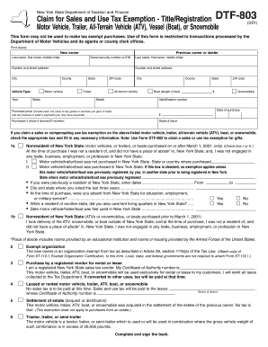New York State Sales and Use Tax Exemption - DTF-803
