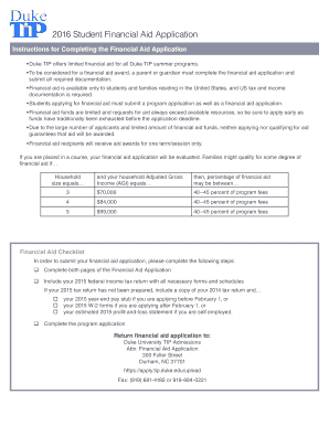 2016 Duke TIP Student Financial Aid Application