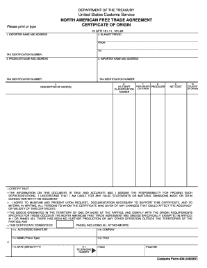 NAFTA Certificate of Origin
