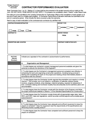 Michigan Contractor Performance Evaluation Form