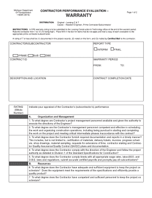 Michigan Contractor Performance Evaluation Form