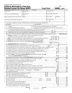 California Nonresident or Part-Year Resident Income Tax Return