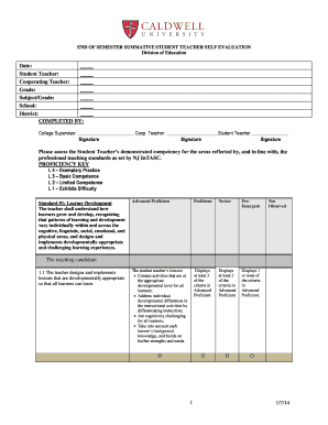 End of Semester Student Teacher Self Evaluation