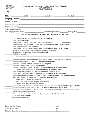 Manufactured Home Sales Checklist