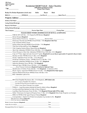 Residential Short Sale Sales Checklist
