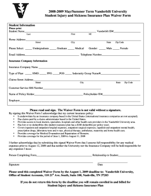 Vanderbilt University Student Insurance Waiver Form