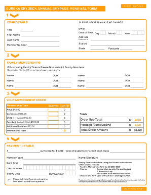 Eureka Skydeck Annual SkyPass Renewal Form