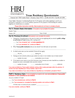 Texas Residency Questionnaire
