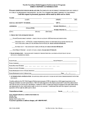 North Carolina Child Support Direct Deposit Authorization