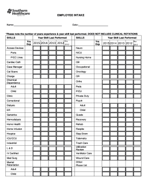 Employee Intake Skills Proficiency Checklist