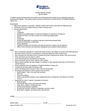 Certified Nursing Assistant Job Description