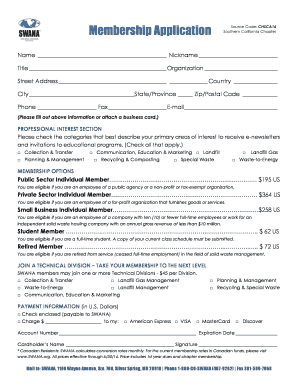 Southern California Chapter Membership Application