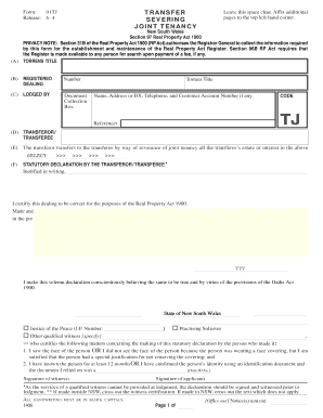 New South Wales Joint Tenancy Severance Form