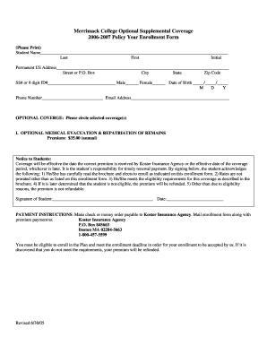 Merrimack College Optional Supplemental Coverage Enrollment Form