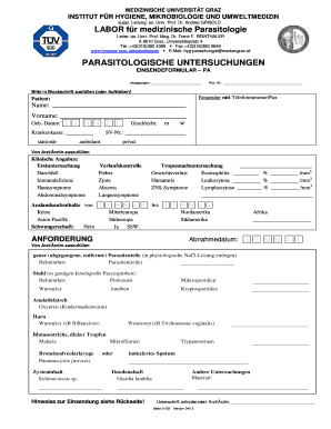 Einsendeformular für parasitologische Untersuchungen