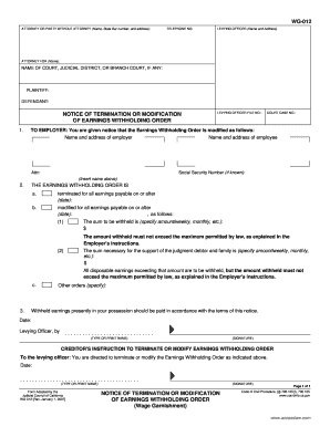 California Notice of Termination or Modification of Earnings Withholding Order