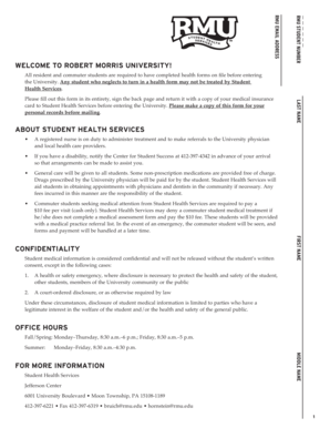 Robert Morris University Student Health Form