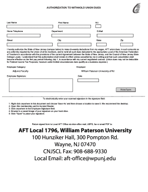 Authorization to Withhold Union Dues