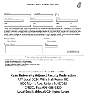 Authorization to Withhold Union Dues