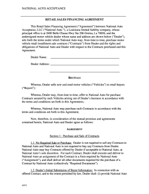 Retail Sales Financing Agreement