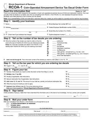 Illinois Coin-Operated Amusement Device Tax Decal Order Form