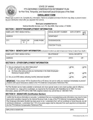 Hawaii PTS Deferred Compensation Retirement Plan Enrollment Form