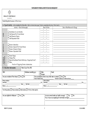 Health Republic Insurance of New Jersey Enrollment/Change Request