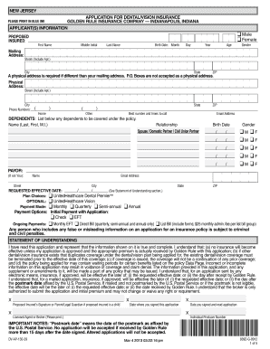 New Jersey Dental/Vision Insurance Application