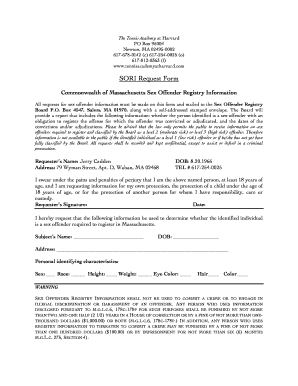 Massachusetts Sex Offender Registry Information Request Form