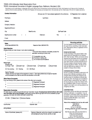 TESOL 2016 Attendee Hotel Reservation Form