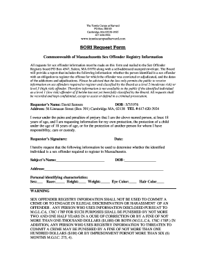 Massachusetts Sex Offender Registry Information Request Form