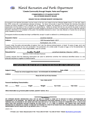 Massachusetts Sex Offender Registry Information Request