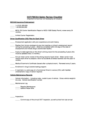 DOT/FMCSA Safety Review Checklist