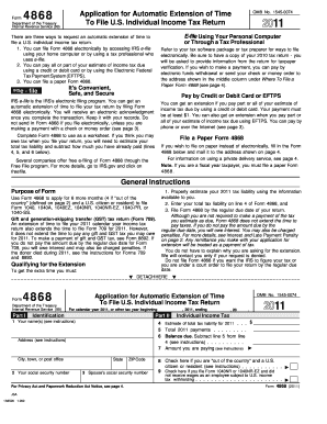IRS Form 4868 Application for Automatic Extension of Time