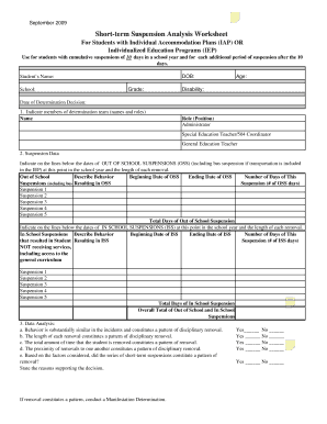 Short-term Suspension Analysis Worksheet