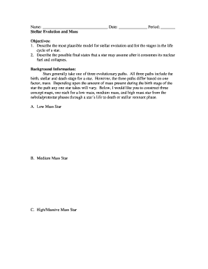 Stellar Evolution Worksheet