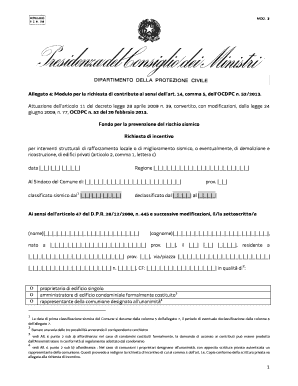 Modulo per la richiesta di contributo ai sensi dell’art. 14, comma 5, dell’OCDPC n. 52/2013