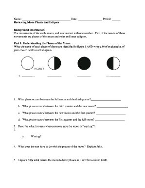 Moon Phases and Eclipses Worksheet