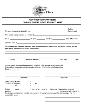 Certificate of Partners Doing Business Under Assumed Name