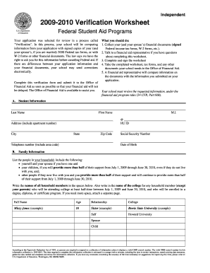 2009-2010 Verification Worksheet