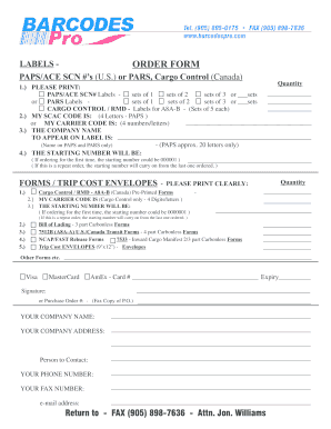 PAPS/ACE SCN Labels Order Form