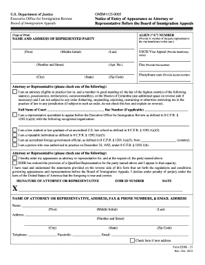 EOIR-27 Notice of Entry of Appearance