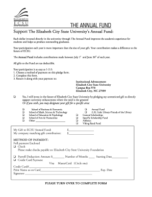 Elizabeth City State University Annual Fund Pledge Form