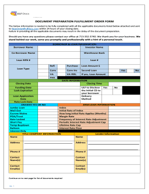 Document Preparation Fulfillment Order Form
