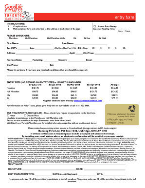 Toronto Marathon Registration Form