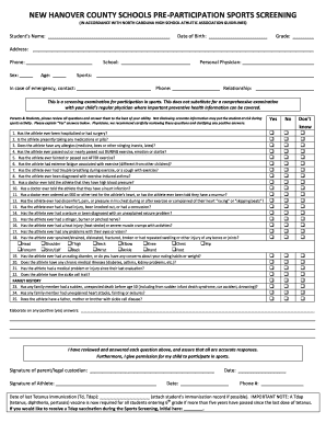 New Hanover County Schools Pre-Participation Sports Screening