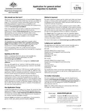 Australia General Skilled Migration Visa Application Form 1276